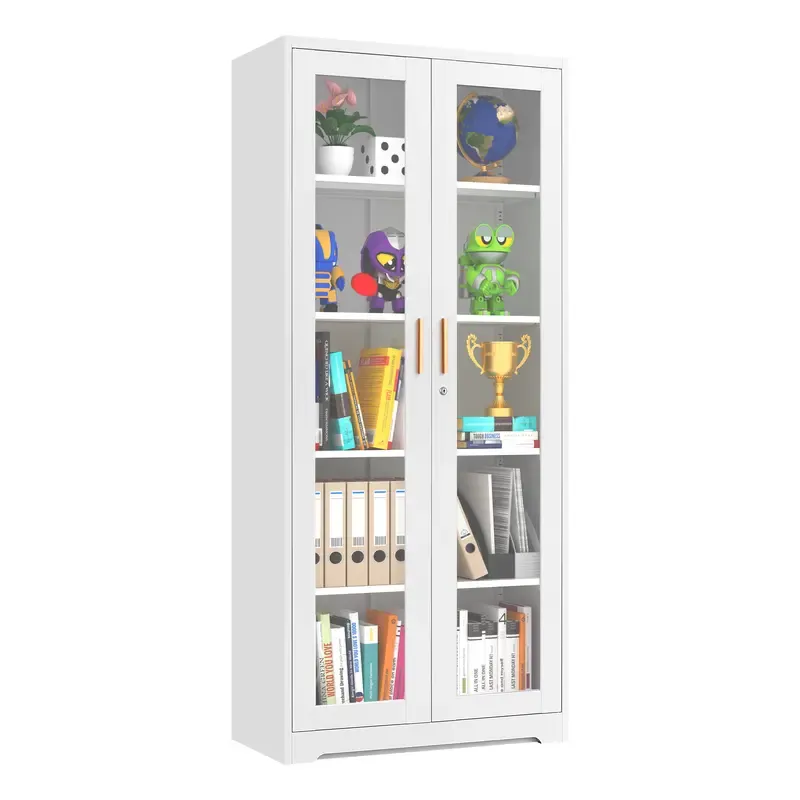 POLUP Armario independiente, resistente e impermeable de 71 pulgadas: vitrina rectangular de vidrio con puerta con cerradura, estructura metálica y puerta de cristal, 4 estantes ajustables, base plana, decoración moderna para el hogar; mueble de almacenam