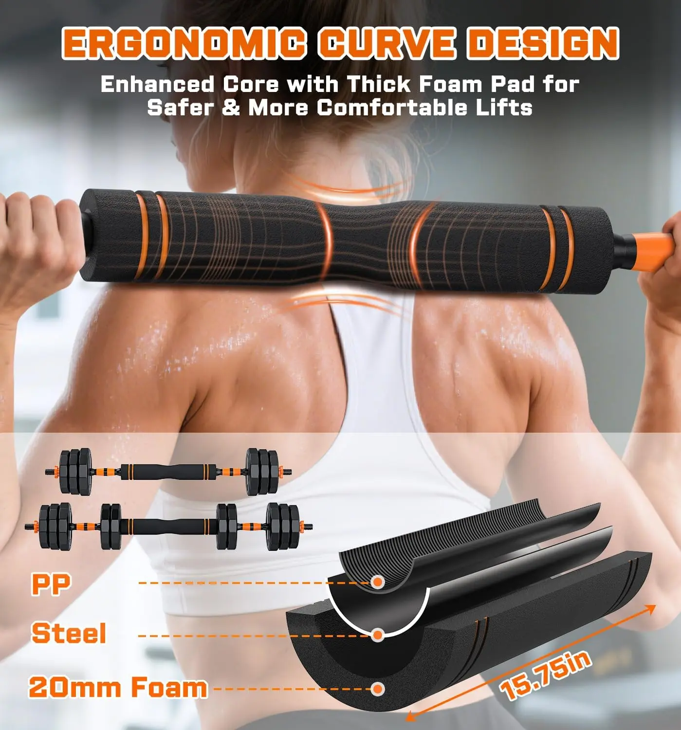 Juego de mancuernas ajustables (44/66/88 lbs) — Úselo como mancuerna, barra, pesa rusa y soporte para flexiones. Pesas para ejercicios en casa. Idea de regalo de Navidad: Equipo de fitness multifuncional para gimnasio en casa — SummerVibes