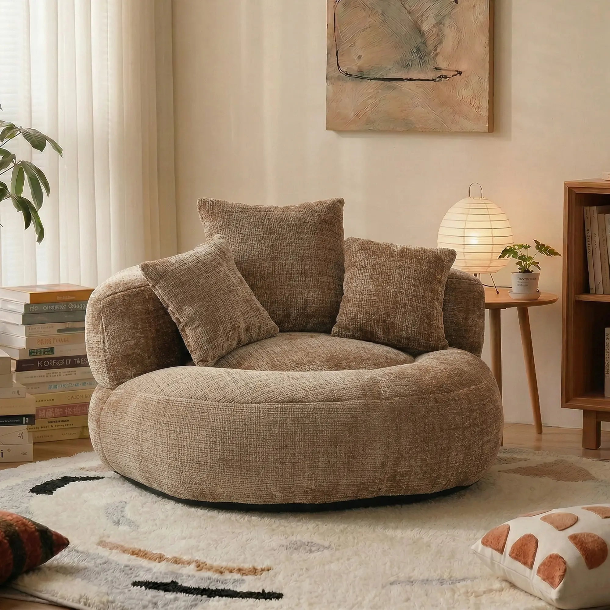 Sillón Puff Redondo Extra Grande de Chenilla