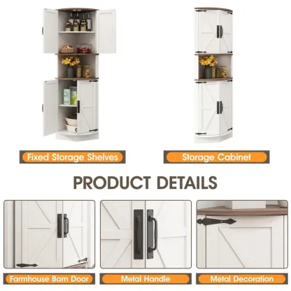 Armario esquinero de madera estilo granja (64,8" de altura): 4 puertas, 5 estantes de almacenamiento, puerta tipo granero, diseño en ángulo recto de 90°, anclaje de pared antivuelco, 22" (ancho) x 15,6" (profundidad) x 64,8" (altura); mueble que ahorra es