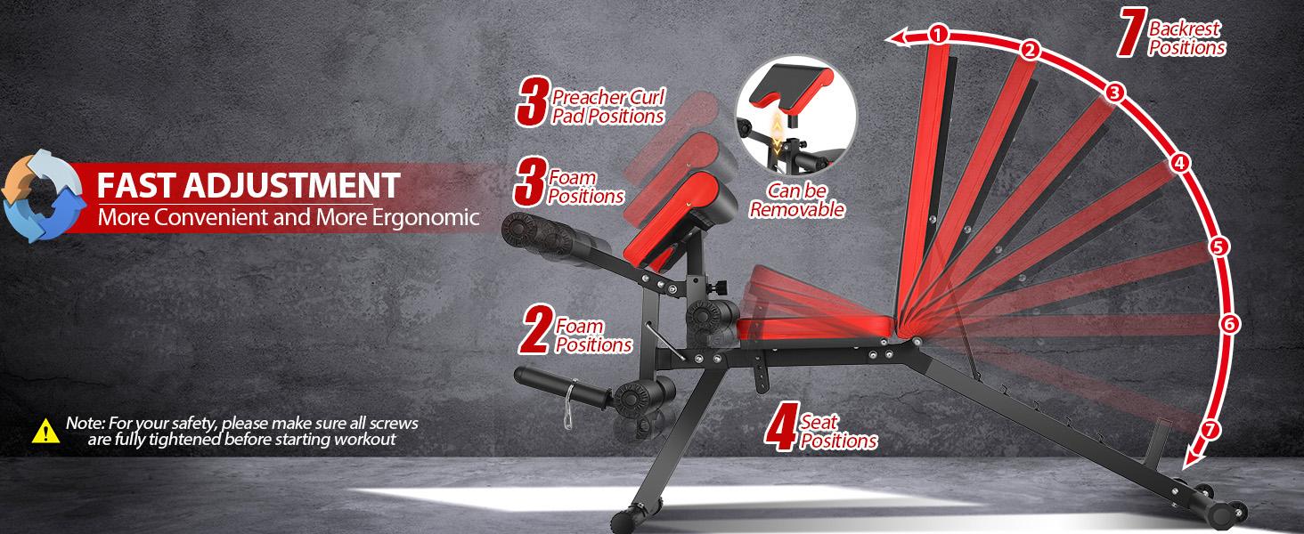 OppsDecor Olympic 900LBS Capacity Adjustable Weight Bench Press with Leg Extension & Preacher Curl Pad&ndash;Home Workout Exercise Equipment for At-Home Gyms, At Home Gym Equipment,SummerWins