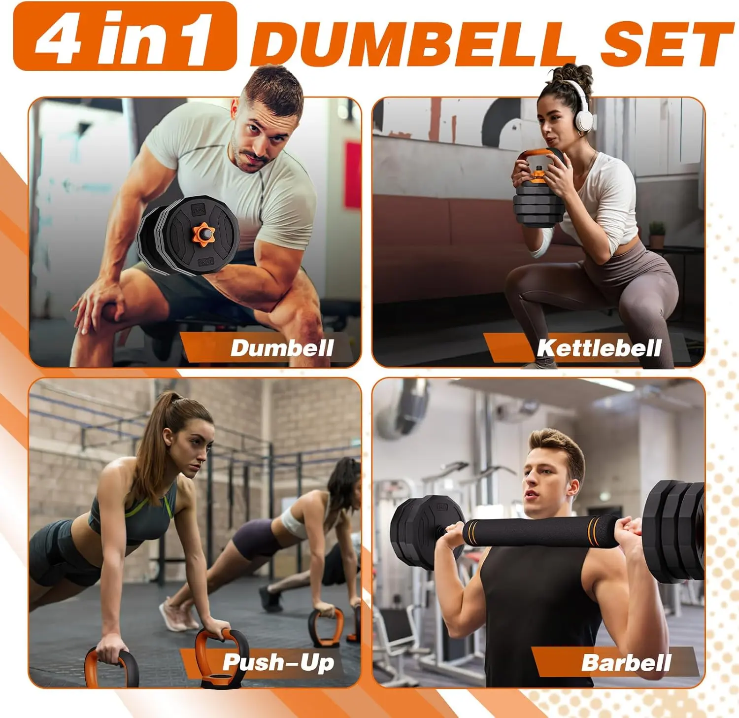 Juego de mancuernas ajustables (44/66/88 lbs) — Úselo como mancuerna, barra, pesa rusa y soporte para flexiones. Pesas para ejercicios en casa. Idea de regalo de Navidad: Equipo de fitness multifuncional para gimnasio en casa — SummerVibes