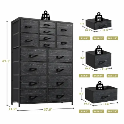【Trucos económicos para el hogar】Cómoda alta Raybee de 16 cajones profundos para dormitorio, cómoda de tela extragrande con estructura de acero, unidad organizadora de torre de almacenamiento de ropa ancha para armario, dormitorio, sala de estar, muebles
