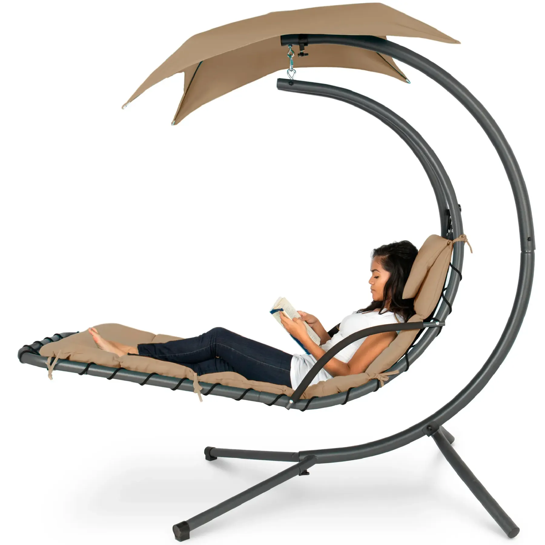 Best Choice Products — Tumbona colgante curva tipo columpio para patio o jardín, con almohada, toldo y soporte