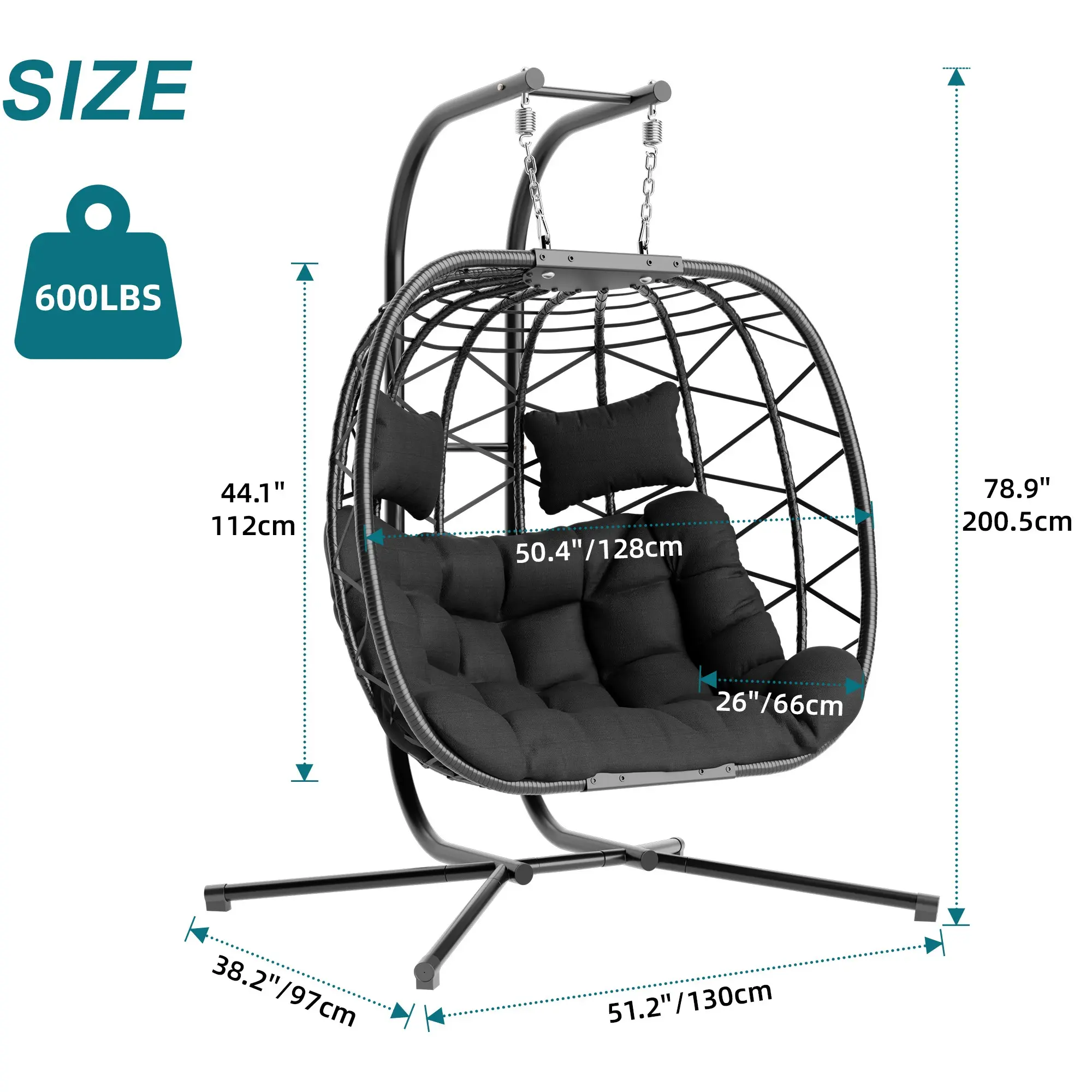 [dealsforyoudays] Silla Colgante Doble tipo Huevo con Soporte para Patio — Silla Columpio Colgante (Interior/Exterior) con Cojines, de Mimbre y Ratán — Capacidad de 700 lbs — Resistente al Agua y al Sol — Ideal para Balcones, Jardines y Porches — Regalo d