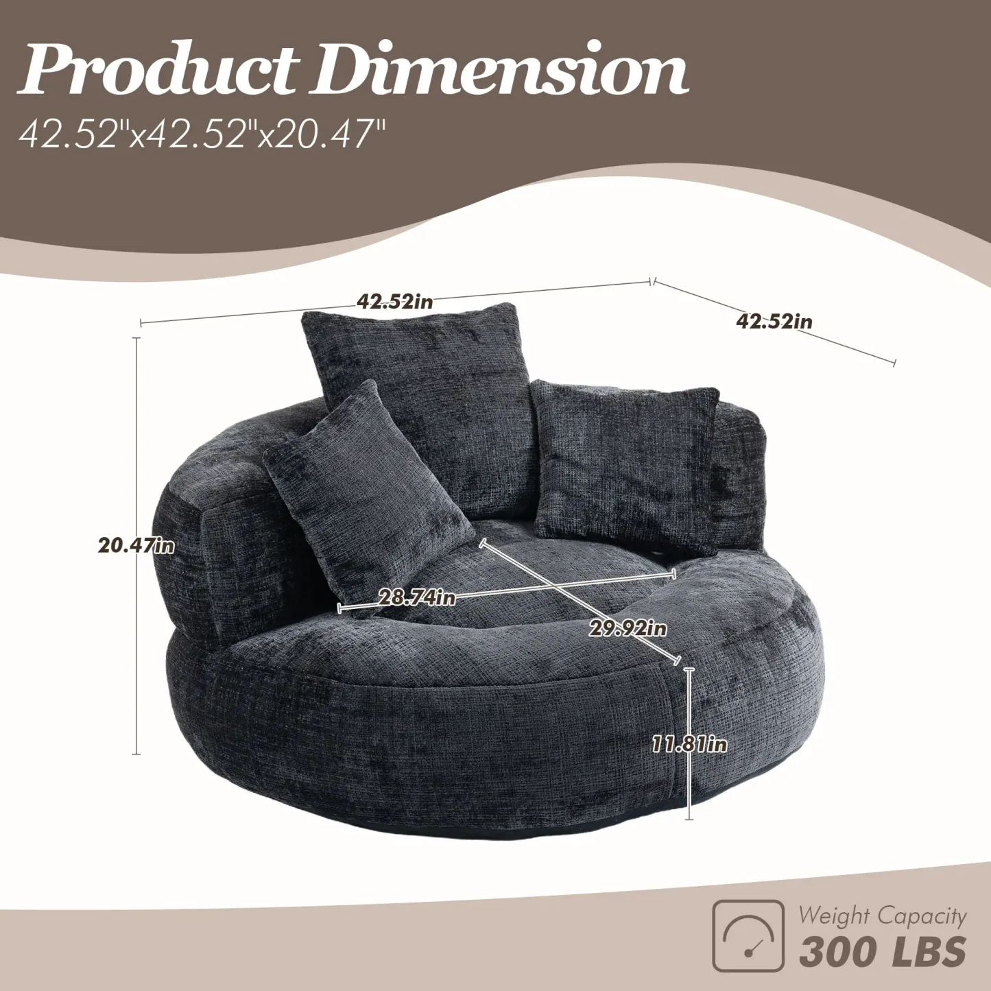 Sillón Puff Redondo Extra Grande de Chenilla