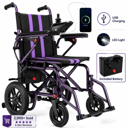 Silla de ruedas eléctrica motorizada para adultos y personas mayores, doble motor de 360 ​​W, silla plegable, autonomía de 15 millas, joystick de 360°, capacidad de 300 libras, certificación UL; incluye batería, luz LED, portavasos y bolsa de almacenamien
