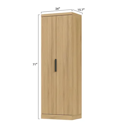 Armario despensero de cocina de 71 pulgadas de alto con estantes ajustables y puerta acanalada; mueble de 5 niveles para sala de estar, cocina, comedor o dormitorio (color roble)