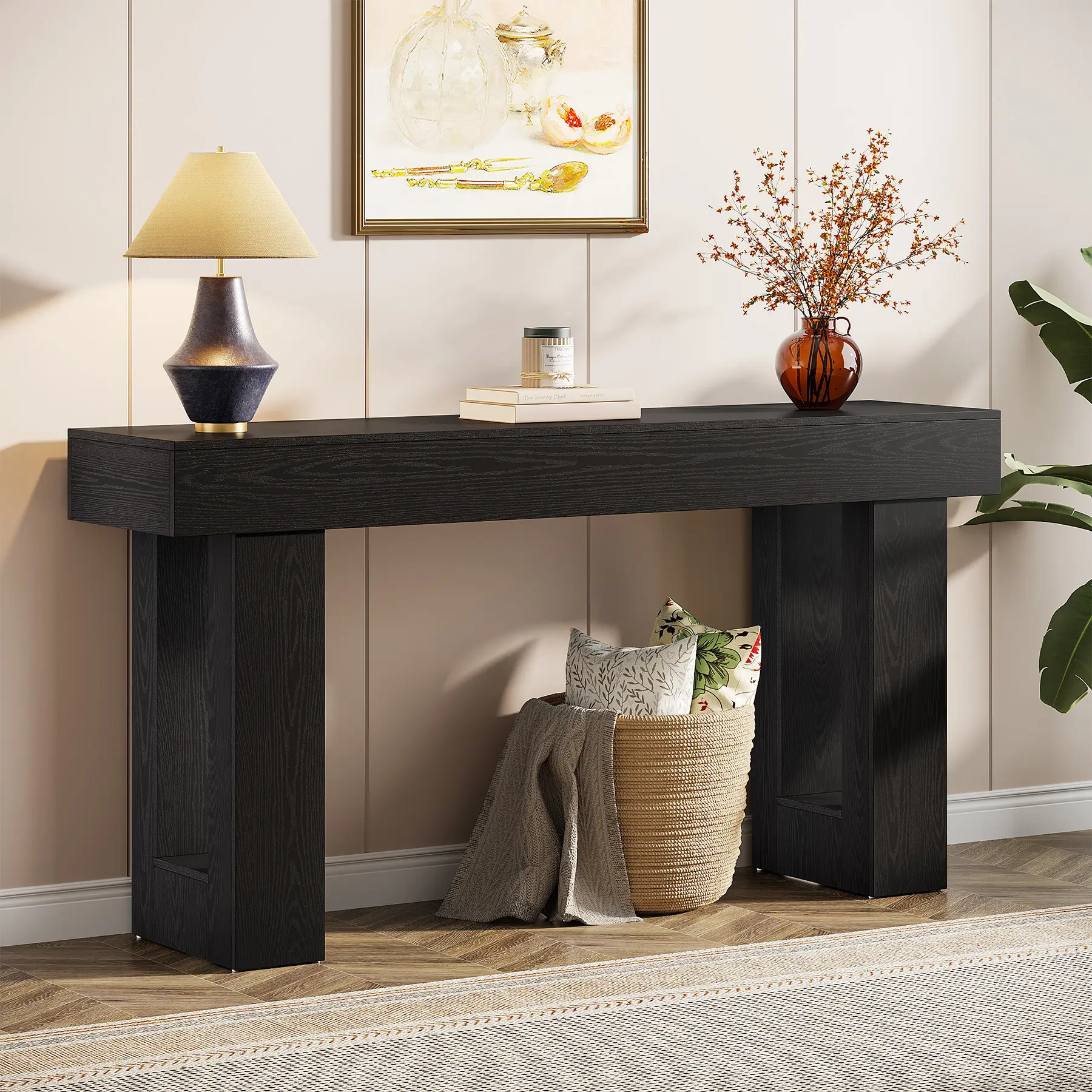 Mesa consola Tribesigns de 63 pulgadas de largo, mesa rectangular de madera para colocar detrás del sofá, mesa estilo granja para recibidor, pasillo o sala de estar (color natural), diseño moderno.