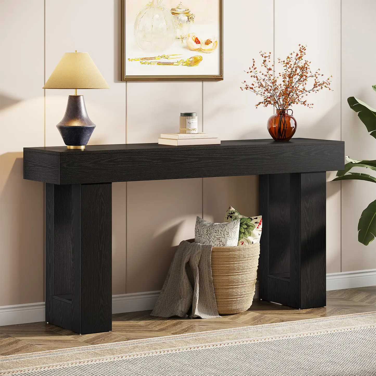 Mesa consola Tribesigns de 63 pulgadas de largo, mesa rectangular de madera para colocar detrás del sofá, mesa estilo granja para recibidor, pasillo o sala de estar (color natural), diseño moderno.