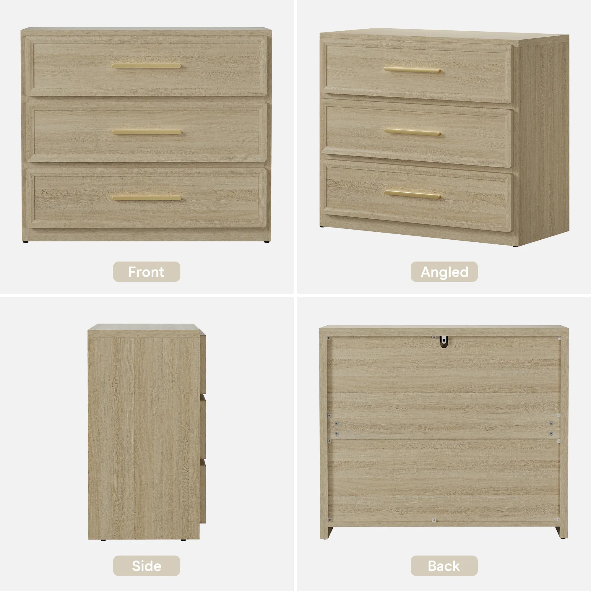 Mesita de noche alta extragrande SICOTAS con 3 cajones de almacenamiento y tiradores dorados, mesa auxiliar moderna para el hogar/dormitorio, ideal para la mesita de noche o la habitación infantil. Requiere montaje. Mueble de interior impermeable.