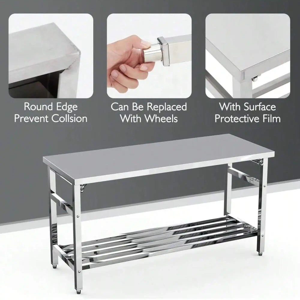 Mesa de Trabajo de Acero Inoxidable Plegable 60 × 150 cm