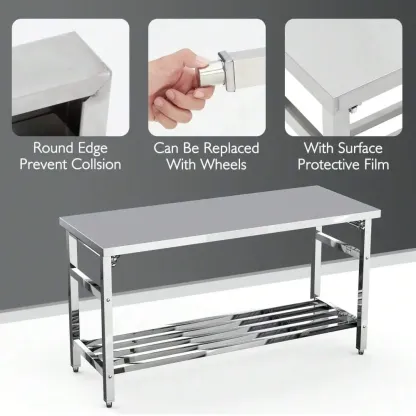 Mesa de Trabajo de Acero Inoxidable Plegable 60 × 150 cm