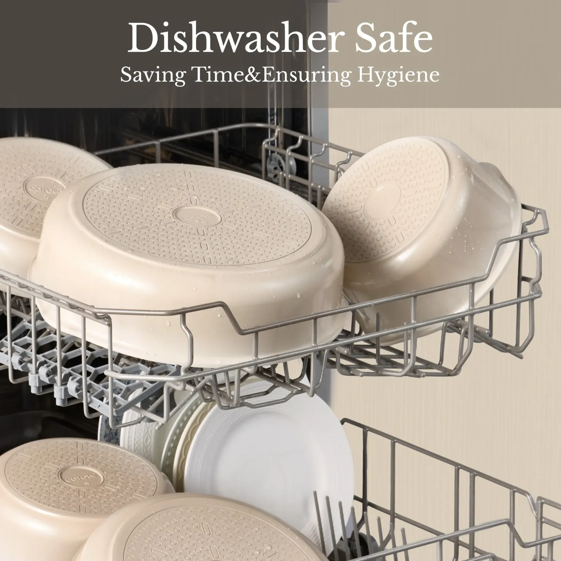Juego de utensilios de cocina de cerámica CAROTE de 19 piezas, antiadherentes, con mango desmontable, aptos para lavavajillas y con pico vertedor.