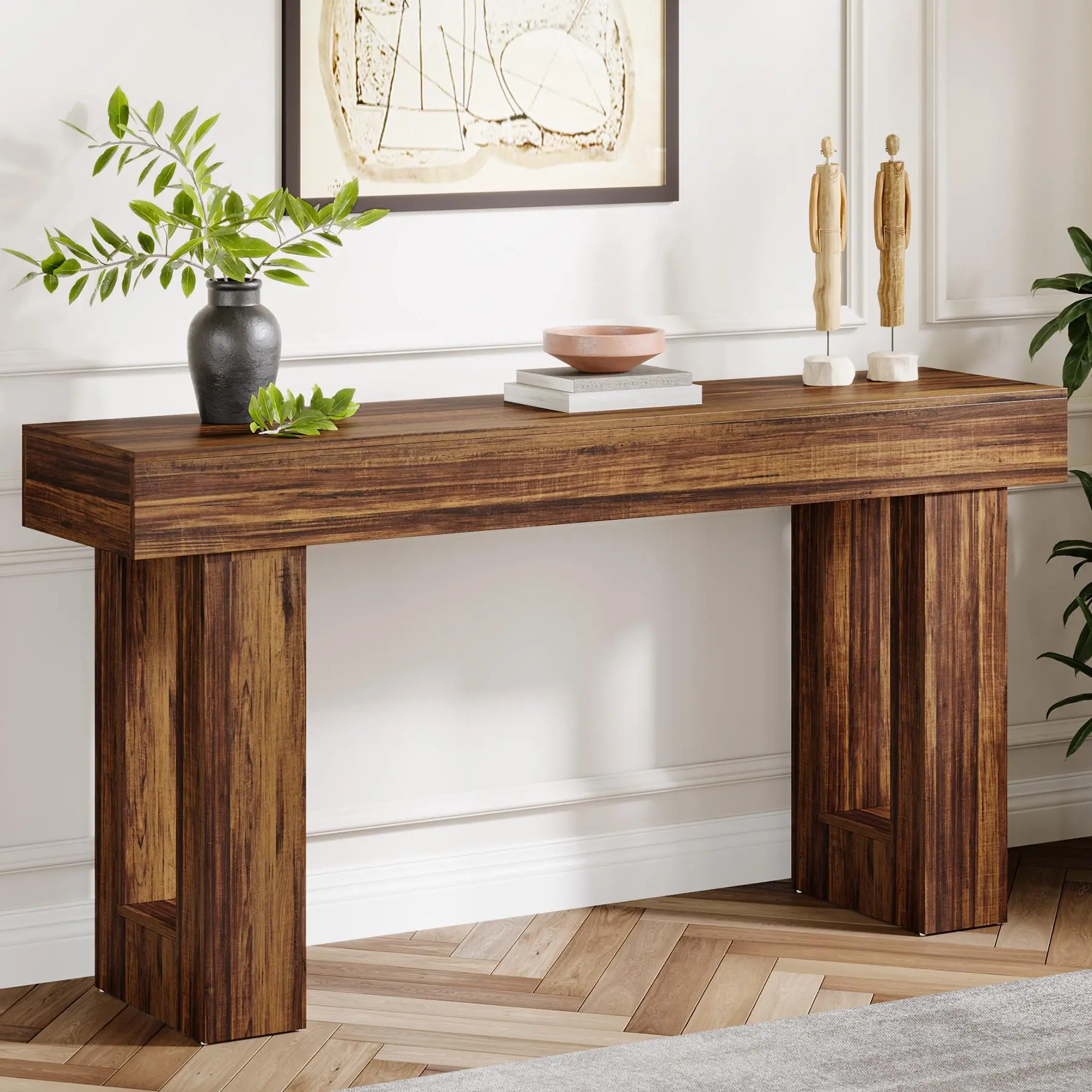 Mesa consola Tribesigns de 63 pulgadas de largo, mesa rectangular de madera para colocar detrás del sofá, mesa estilo granja para recibidor, pasillo o sala de estar (color natural), diseño moderno.