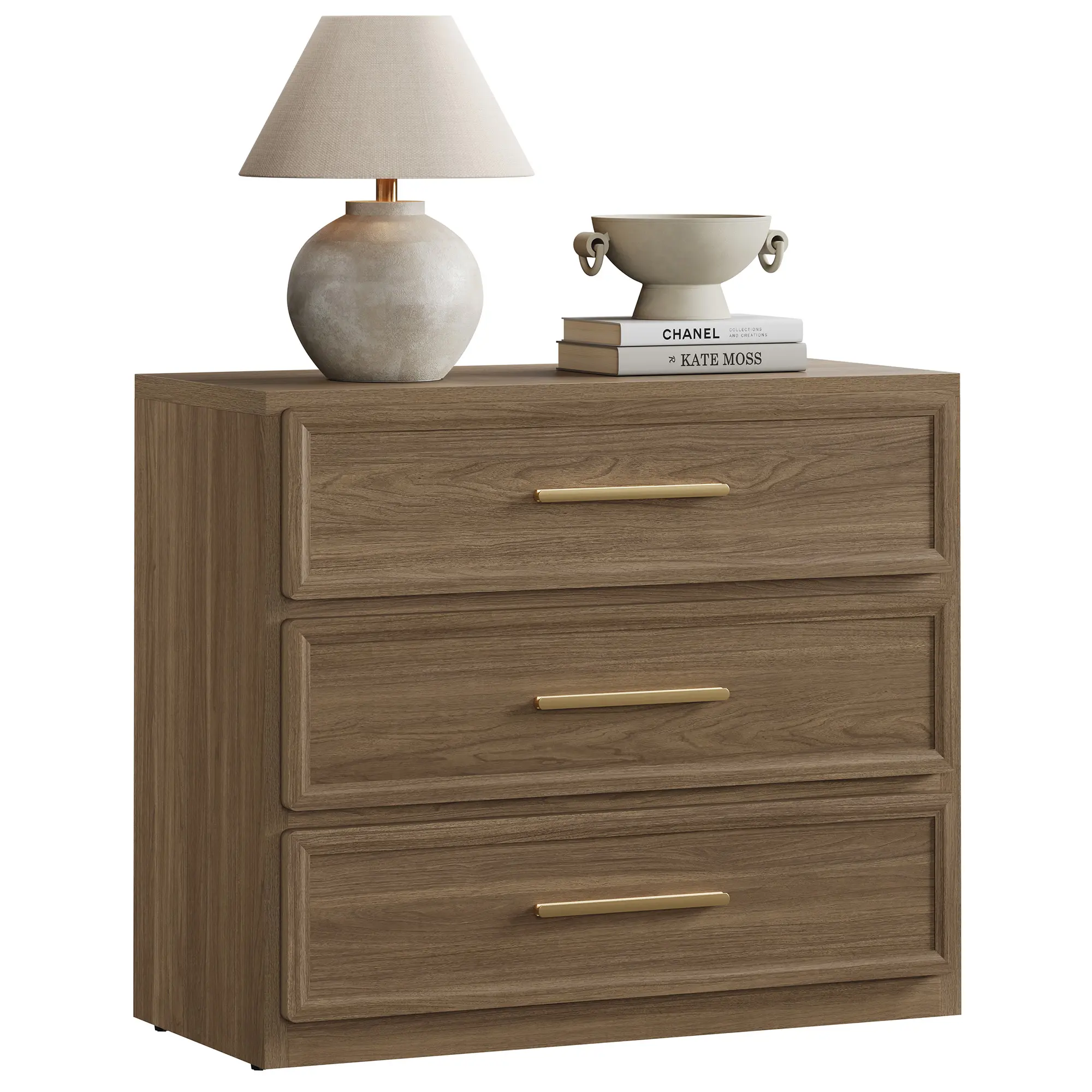 Mesita de noche alta extragrande SICOTAS con 3 cajones de almacenamiento y tiradores dorados, mesa auxiliar moderna para el hogar/dormitorio, ideal para la mesita de noche o la habitación infantil. Requiere montaje. Mueble de interior impermeable.