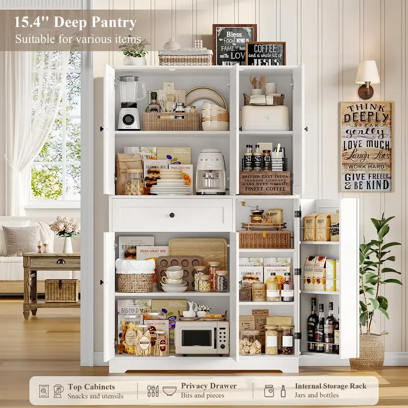 Armario despensero de cocina de 68 pulgadas de alto, mueble despensero moderno con puertas y estantes, despensa independiente con cajón de gran capacidad.