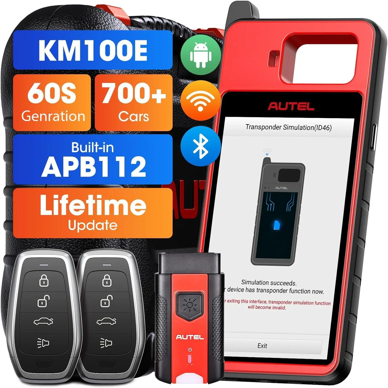 Herramienta de diagnóstico y programación automotriz Autel MaxiIM KM100E, escáner automático de VIN, con APB112 integrado, aprendizaje OBD compatible con el 95% de los vehículos, actualizaciones gratuitas de por vida; equivalente a los modelos KM100/KM100