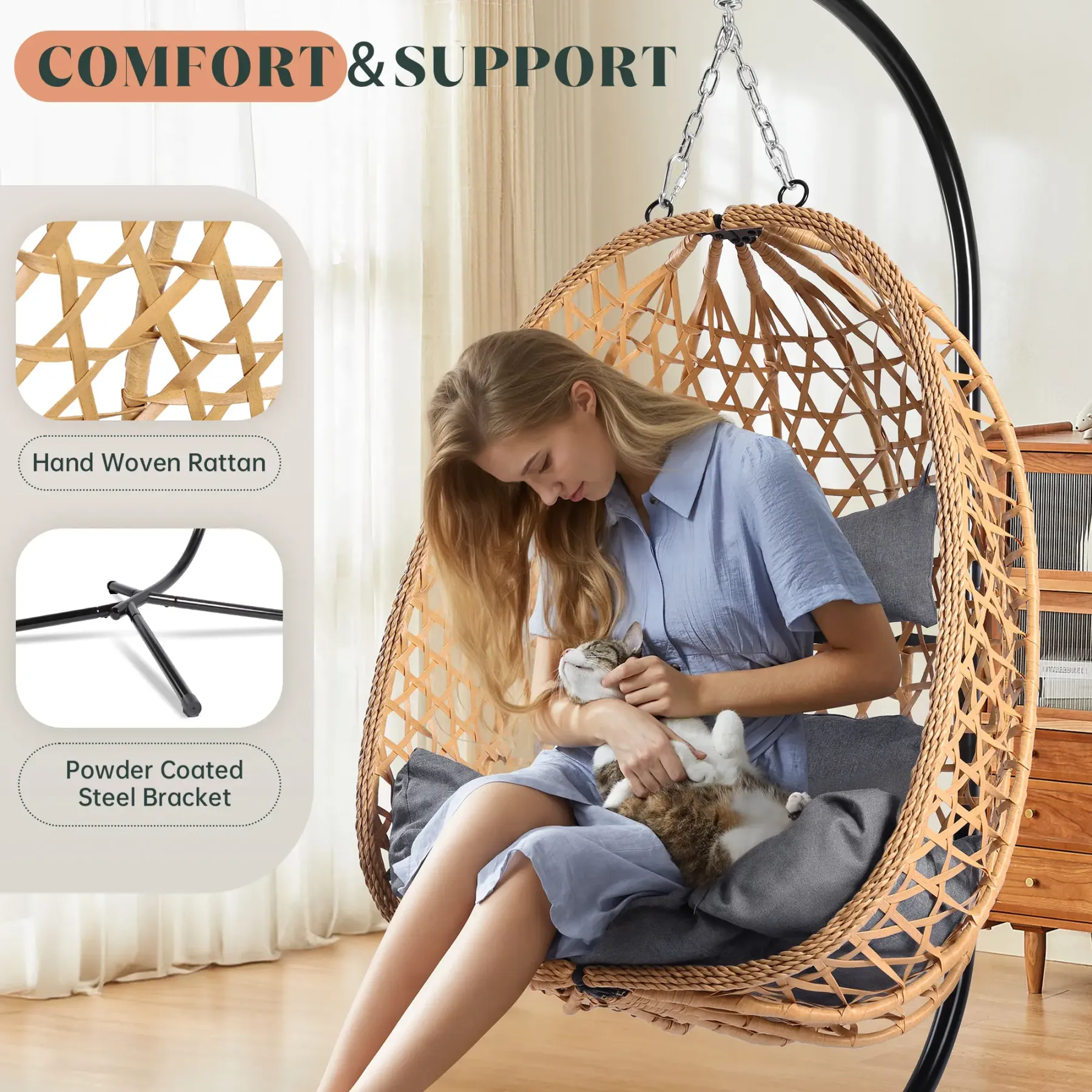 Sillón colgante tipo huevo: diseño de mimbre para interiores y exteriores