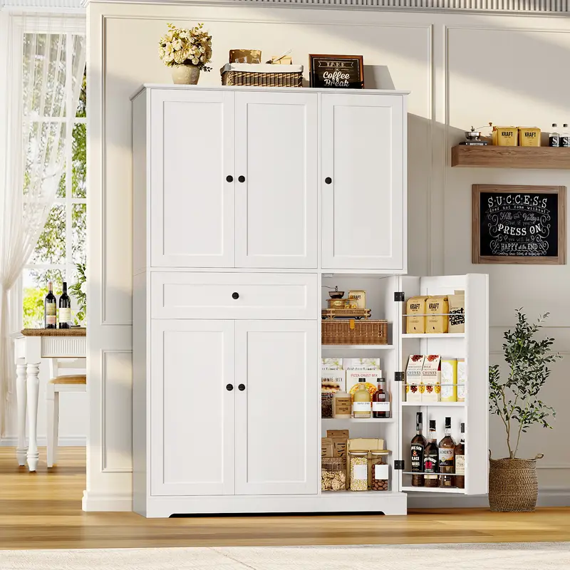 Armario despensero de cocina de 68 pulgadas de alto, mueble despensero moderno con puertas y estantes, despensa independiente con cajón de gran capacidad.
