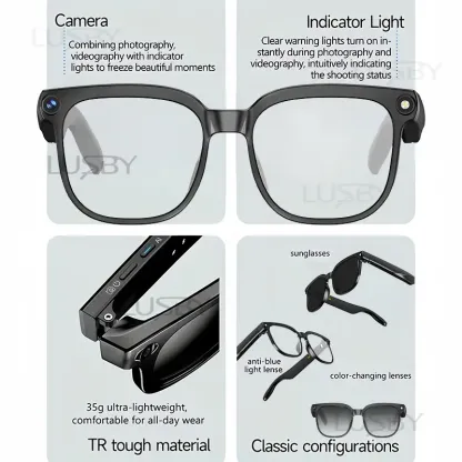 Gafas inteligentes con cámara e IA, 8 MP y protección UV