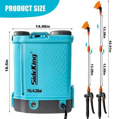 Pulverizador eléctrico SideKing de 4 galones con presión ajustable (0-100 PSI), batería de 18 V y 2,6 Ah con cargador; herramienta recargable para control de insectos y eliminación de plagas en interiores; accesorios incluidos; apto para uso en jardines;