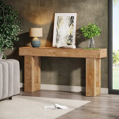 Mesa consola Tribesigns de 63 pulgadas de largo, mesa rectangular de madera para colocar detrás del sofá, mesa estilo granja para recibidor, pasillo o sala de estar (color natural), diseño moderno.