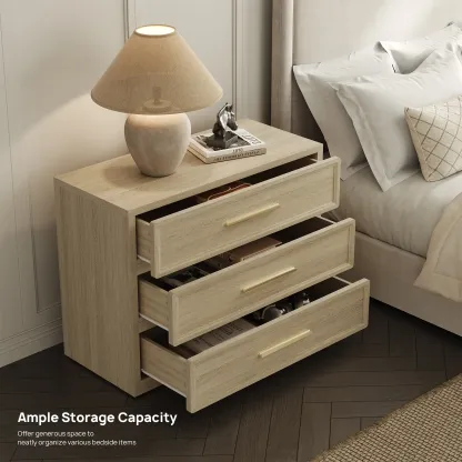 Mesita de noche alta extragrande SICOTAS con 3 cajones de almacenamiento y tiradores dorados, mesa auxiliar moderna para el hogar/dormitorio, ideal para la mesita de noche o la habitación infantil. Requiere montaje. Mueble de interior impermeable.
