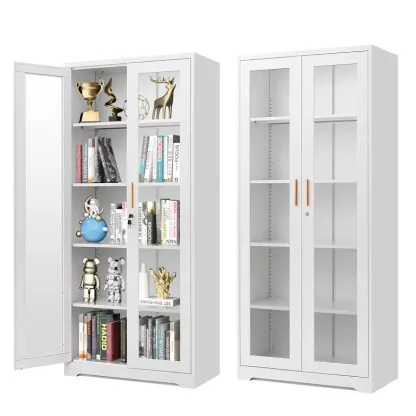 POLUP Armario independiente, resistente e impermeable de 71 pulgadas: vitrina rectangular de vidrio con puerta con cerradura, estructura metálica y puerta de cristal, 4 estantes ajustables, base plana, decoración moderna para el hogar; mueble de almacenam
