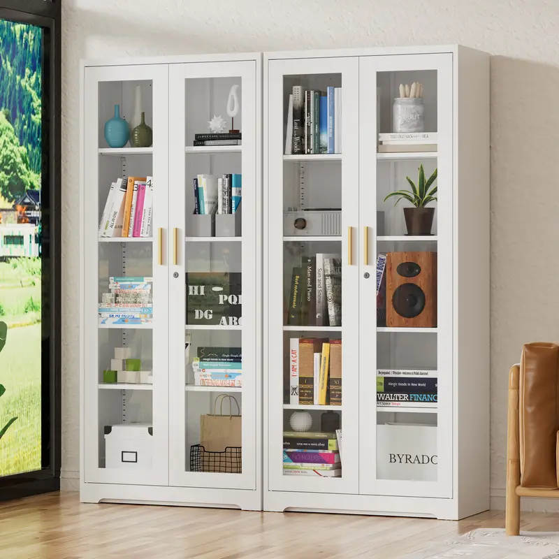POLUP Armario independiente, resistente e impermeable de 71 pulgadas: vitrina rectangular de vidrio con puerta con cerradura, estructura metálica y puerta de cristal, 4 estantes ajustables, base plana, decoración moderna para el hogar; mueble de almacenam