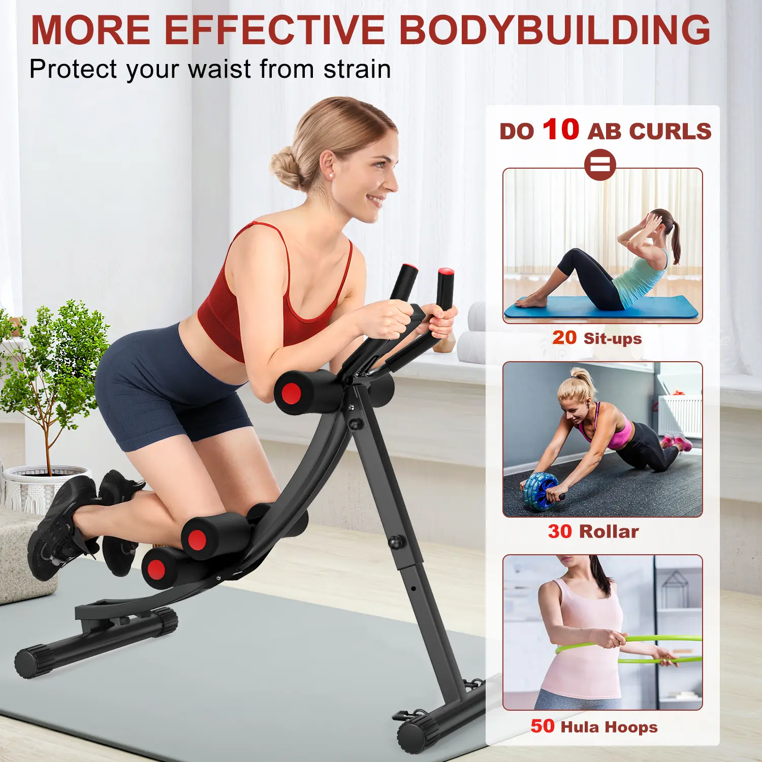 Máquina de abdominales con banda elástica para entrenar en casa — Equipo plegable para ejercicios abdominales y del core — Ideal para gimnasios domésticos