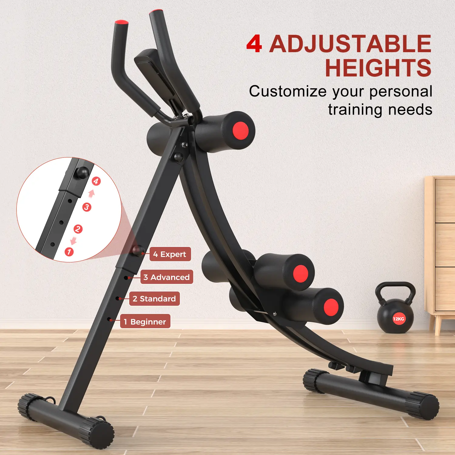 Máquina de abdominales con banda elástica para entrenar en casa — Equipo plegable para ejercicios abdominales y del core — Ideal para gimnasios domésticos