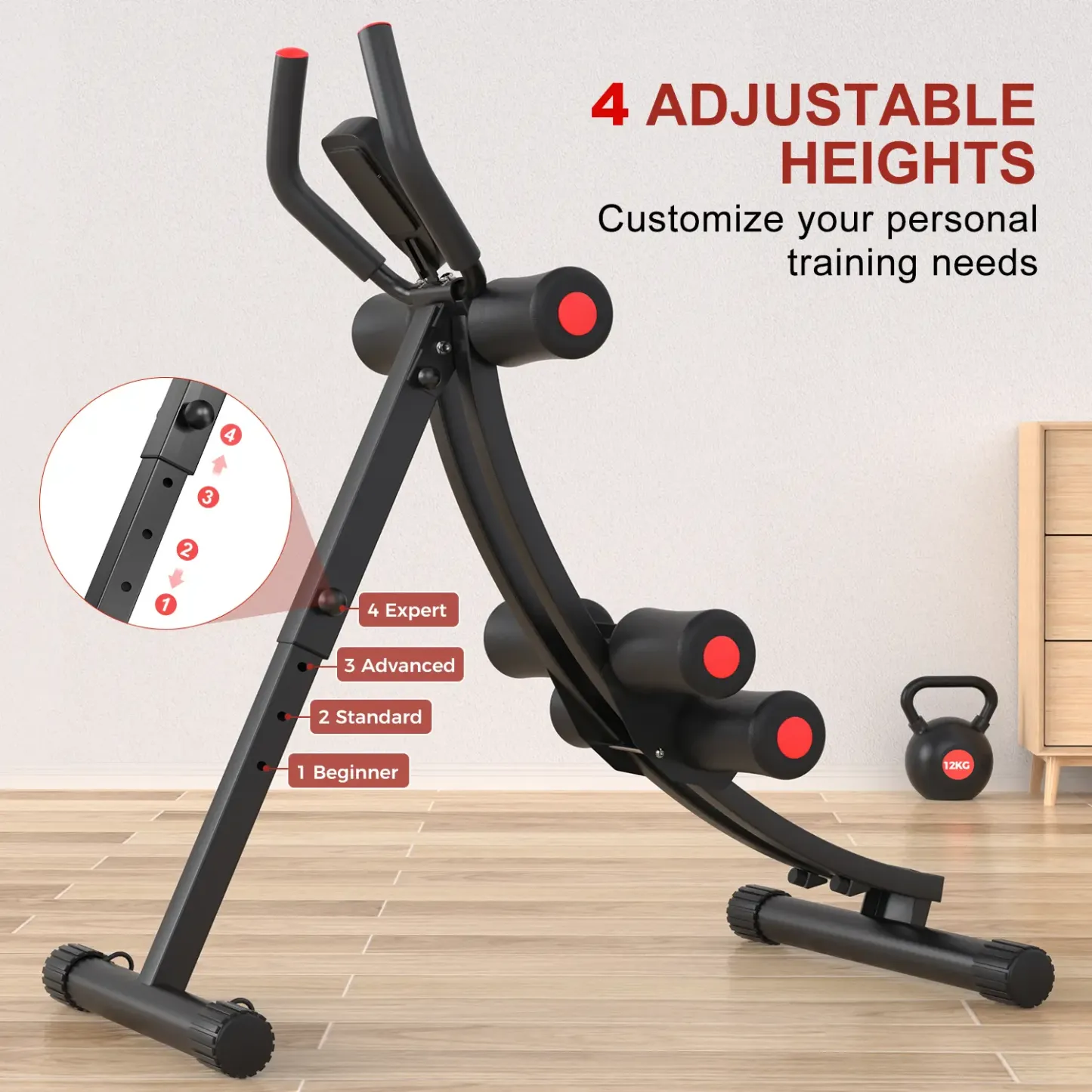 Máquina de abdominales con banda elástica para entrenar en casa — Equipo plegable para ejercicios abdominales y del core — Ideal para gimnasios domésticos