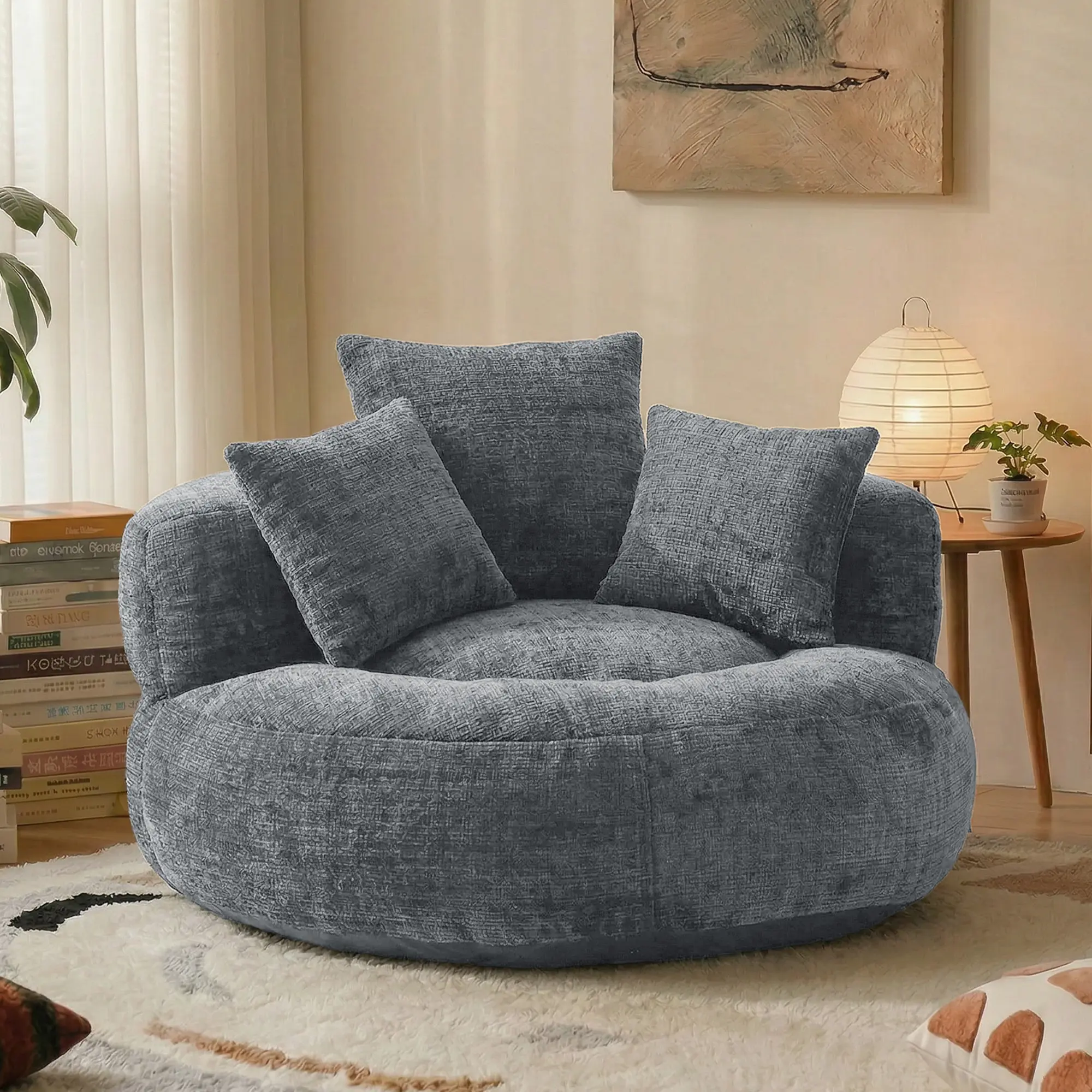 Sillón Puff Redondo Extra Grande de Chenilla