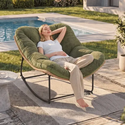 Sillón Mecedor de Mimbre Extra Grande con Cojín Reversible