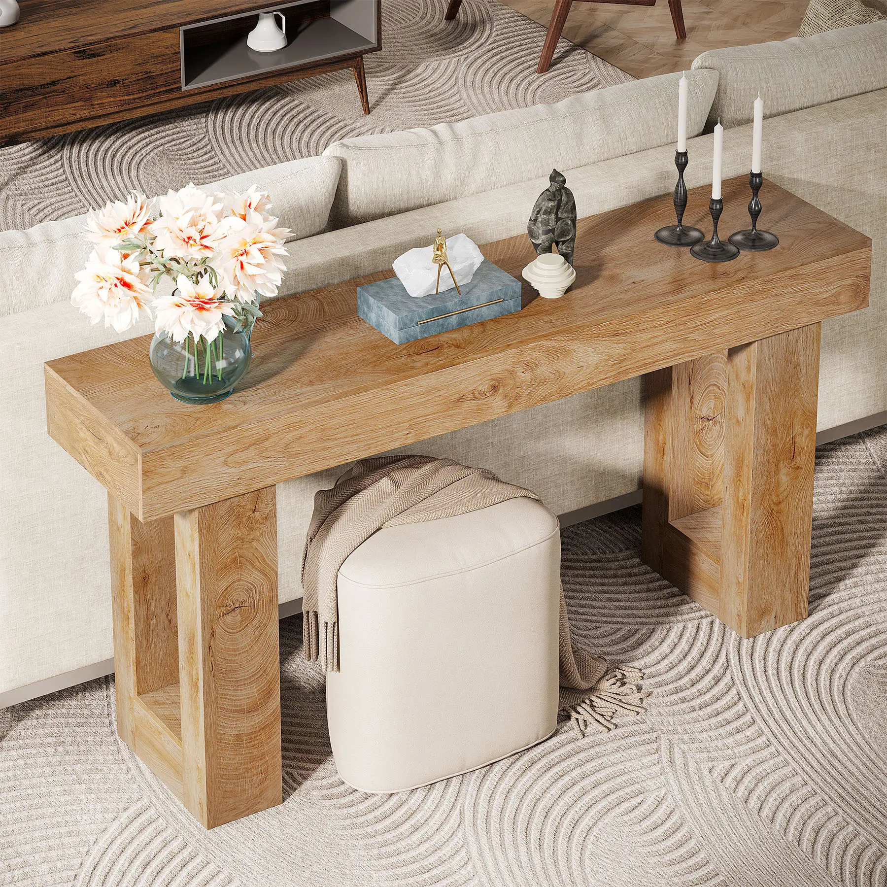 Mesa consola Tribesigns de 63 pulgadas de largo, mesa rectangular de madera para colocar detrás del sofá, mesa estilo granja para recibidor, pasillo o sala de estar (color natural), diseño moderno.