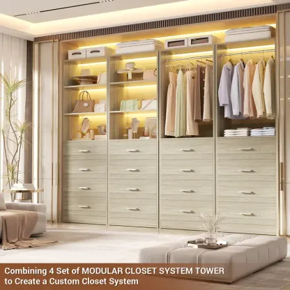 Sistema de vestidor moderno de 21,3 pulgadas: 4 cajones de madera, estantes de almacenamiento ajustables, armario estrecho y resistente con sistema antivuelco, organización personalizable para espacios pequeños, organizador de almacenamiento para dormitor