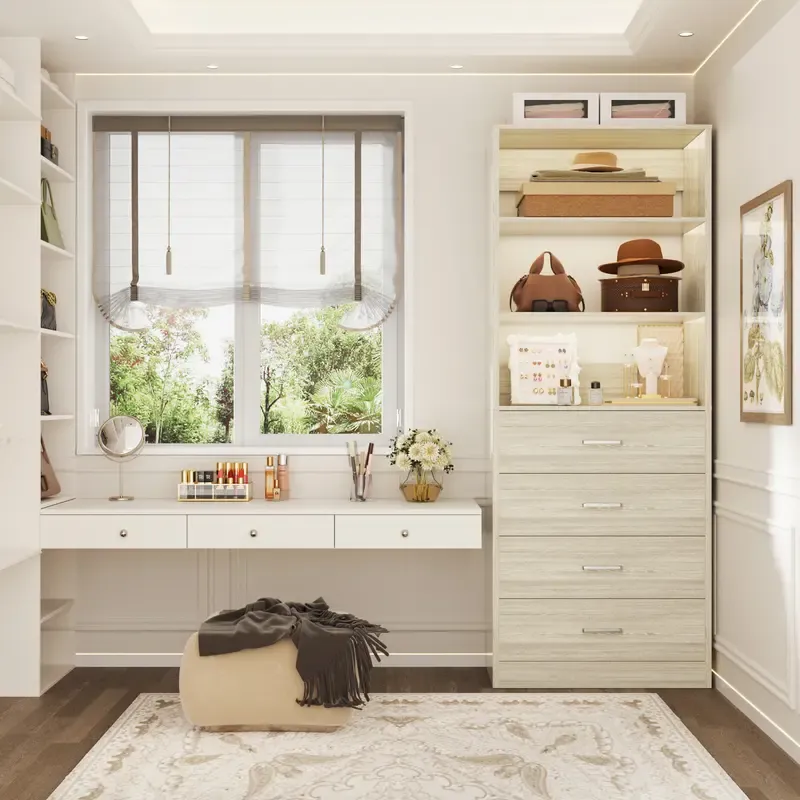 Sistema de vestidor moderno de 21,3 pulgadas: 4 cajones de madera, estantes de almacenamiento ajustables, armario estrecho y resistente con sistema antivuelco, organización personalizable para espacios pequeños, organizador de almacenamiento para dormitor