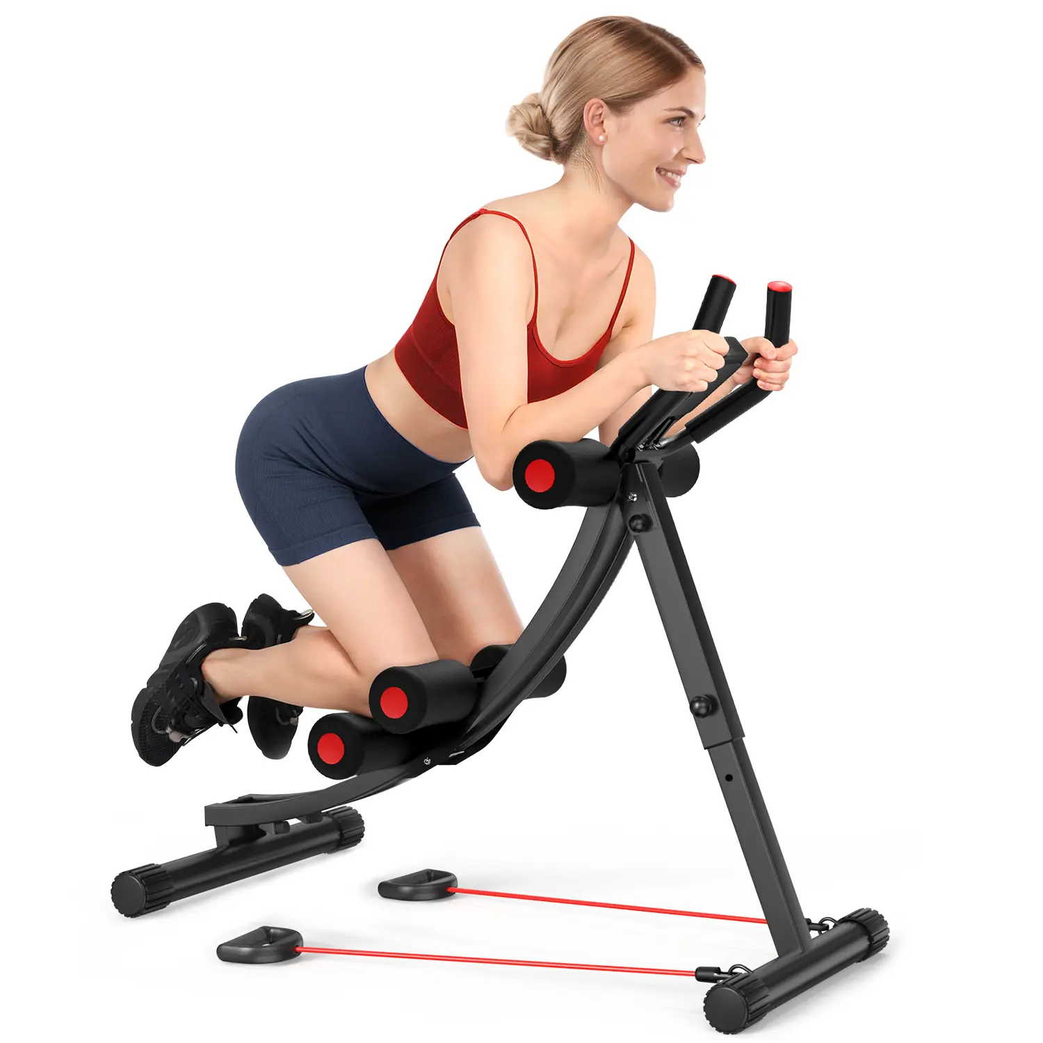 Máquina de abdominales con banda elástica para entrenar en casa — Equipo plegable para ejercicios abdominales y del core — Ideal para gimnasios domésticos