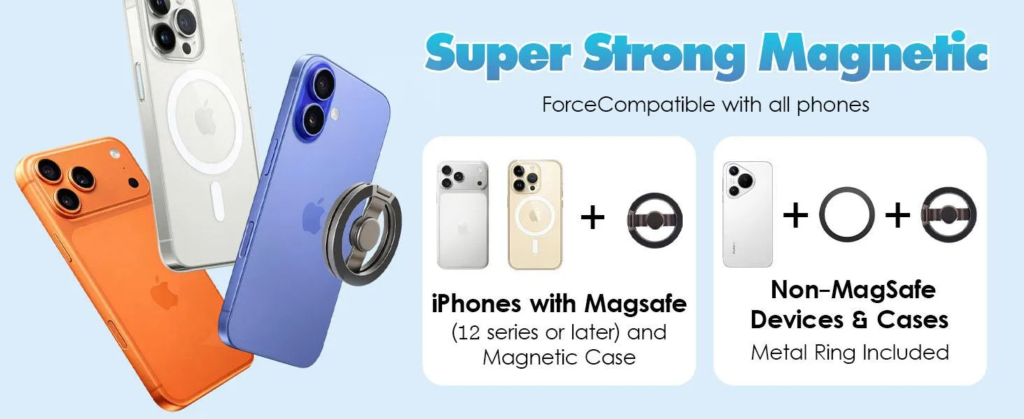 Magnetic Phone Stand & Fidget Spinner Combo, Dual Magnetic Ring Stand, Fidget Toys Adults, Foldable, 360° Rotation, Phone Holder Car, Desk Phone Stand, MagSafe Compatible, Stress Relief Accessory for Home/Office/Travel/Gym