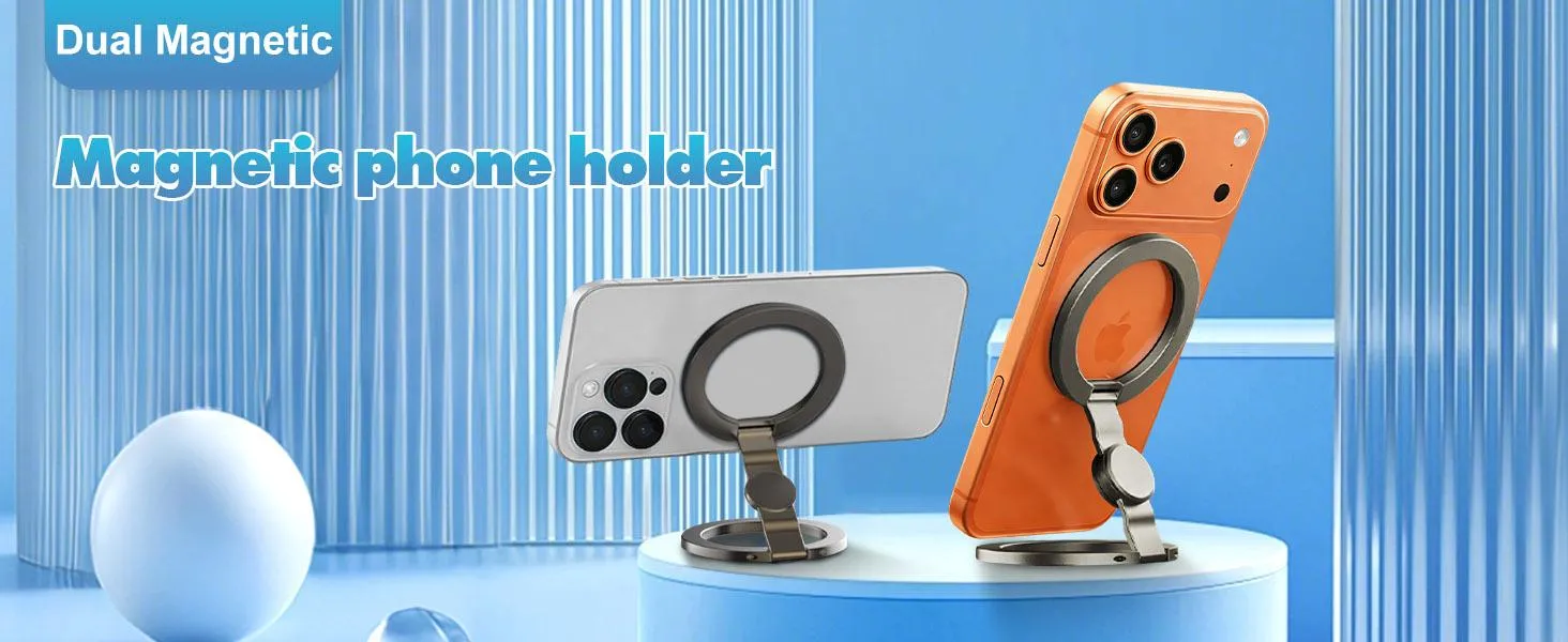 Magnetic Phone Stand & Fidget Spinner Combo, Dual Magnetic Ring Stand, Fidget Toys Adults, Foldable, 360° Rotation, Phone Holder Car, Desk Phone Stand, MagSafe Compatible, Stress Relief Accessory for Home/Office/Travel/Gym