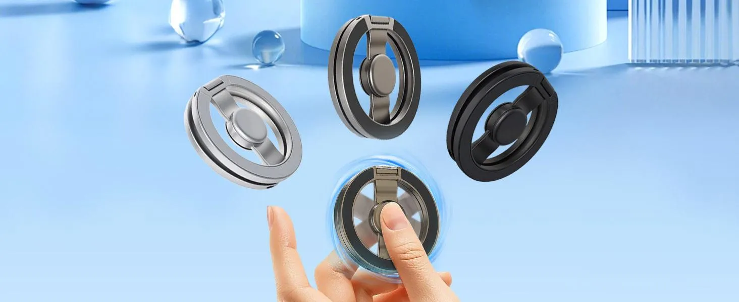 Magnetic Phone Stand & Fidget Spinner Combo, Dual Magnetic Ring Stand, Fidget Toys Adults, Foldable, 360° Rotation, Phone Holder Car, Desk Phone Stand, MagSafe Compatible, Stress Relief Accessory for Home/Office/Travel/Gym