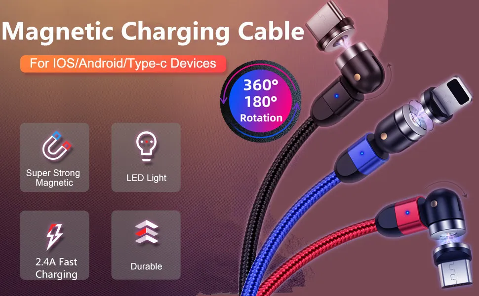 360&deg;+180&deg; Rotating Charging Cable