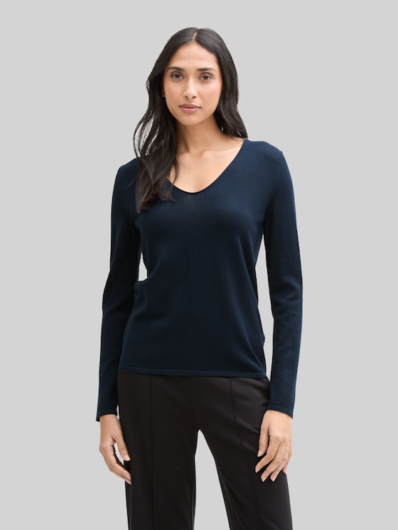 Jumper with V-neckline - sky captain blue