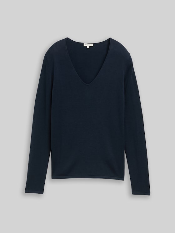Jumper with V-neckline - sky captain blue
