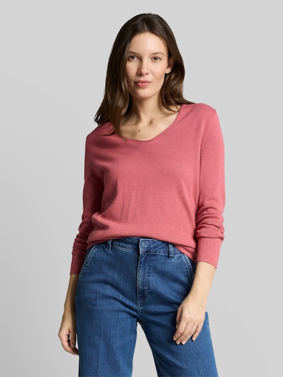Jumper with V-neckline - cozy pink