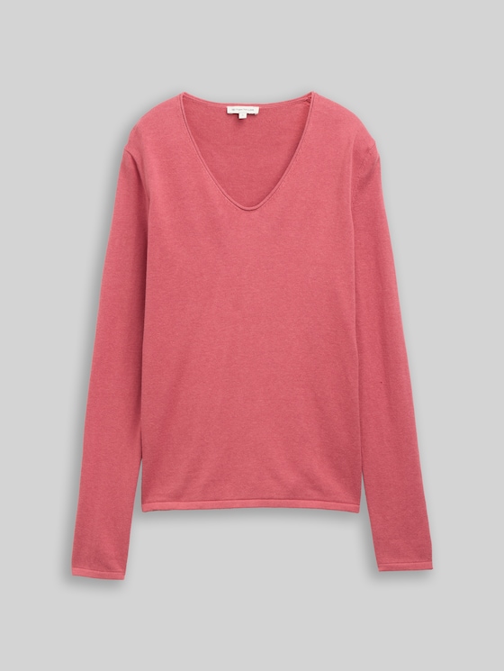 Jumper with V-neckline - cozy pink
