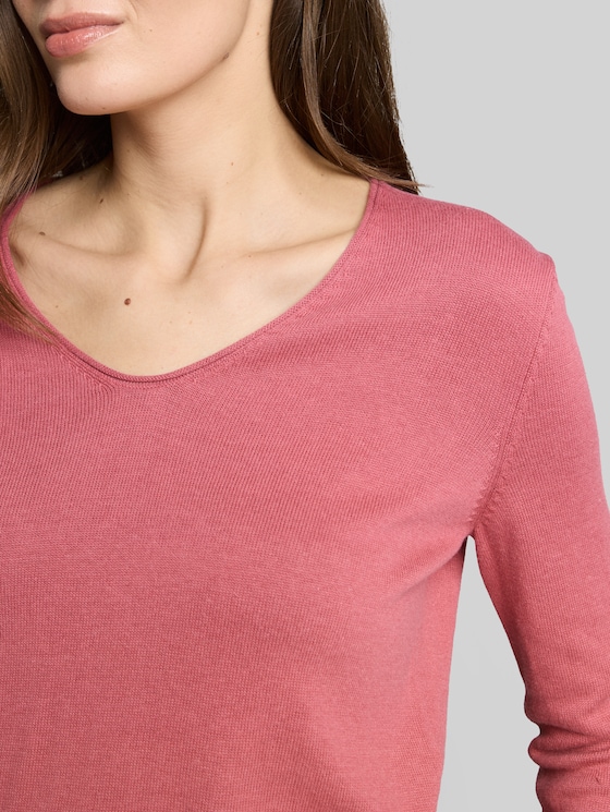 Jumper with V-neckline - cozy pink