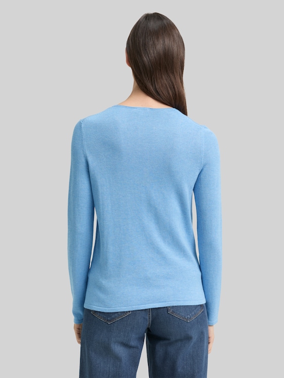 Jumper with V-neckline - sea blue melange