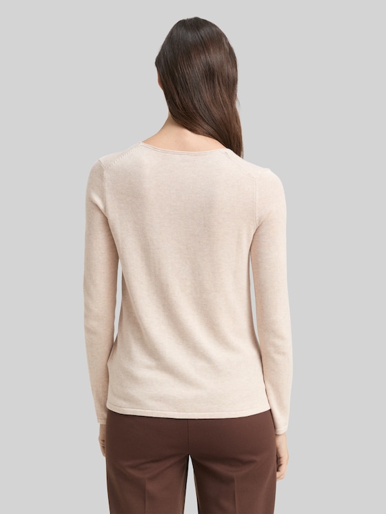 Jumper with V-neckline - desert sand melange